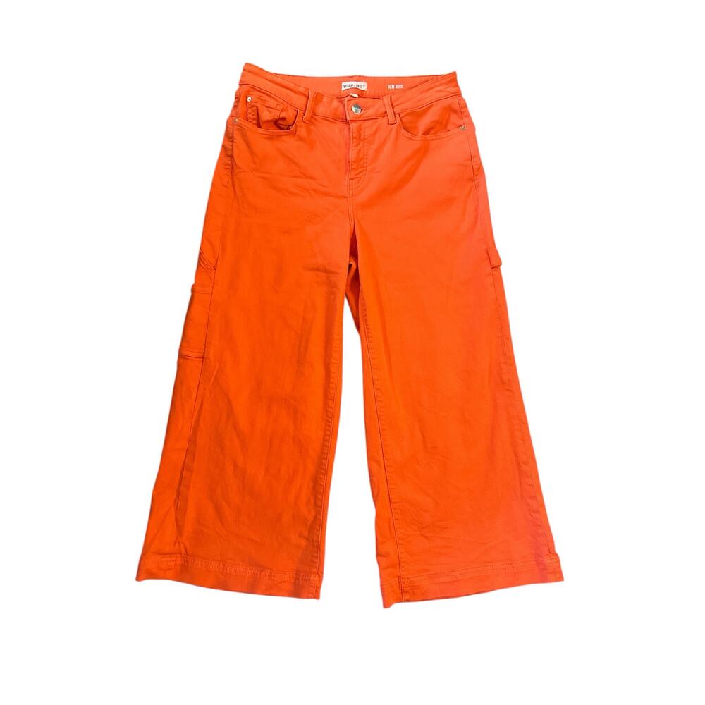 Women 14 Warp + Weft ICN Incheon Wide Leg Highlighter Orange Cargo Jeans Pant